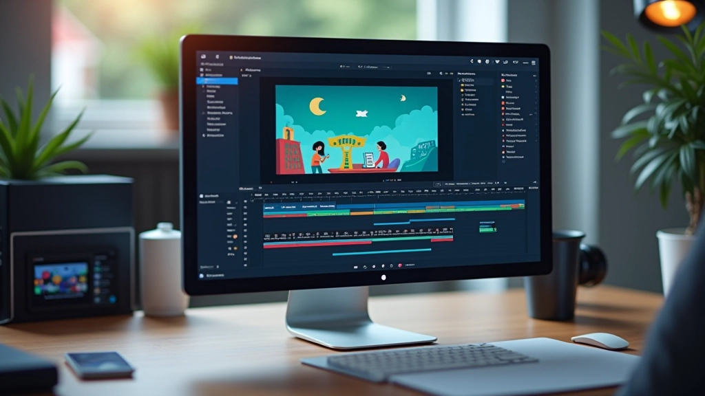 Écran montrant timeline d'animation avec play button superposé