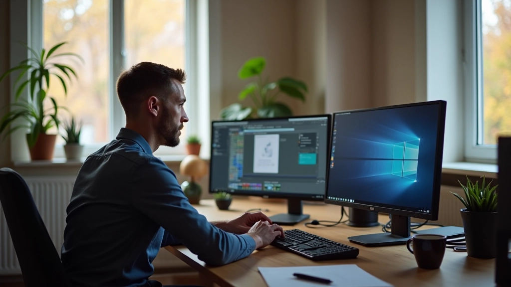 Personne travaillant sur ordinateur avec code et interface de conception en arrière-plan