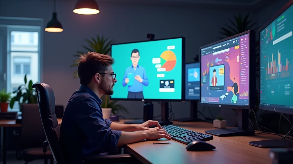 Studio de création motion graphics avec écrans d'ordinateur et équipement professionnel d'animation
